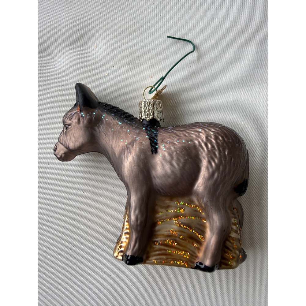 Old World Christmas Donkey Glass Ornament 12154 Taupe Glitter Farm Animal OWC